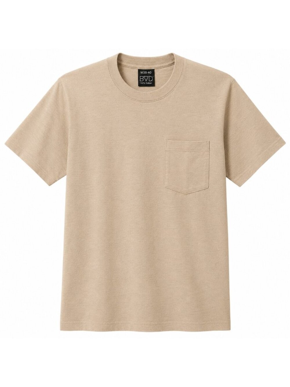 BVD Men’s Beige Tan Pocket T-Shirt Size M 38-40 100% Cotton Made USA